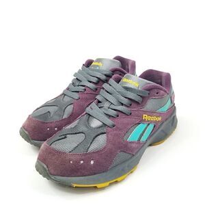 Reebok Aztrek Low Textile Trainer Sneakers (Purple, Grey, Teal, Yellow) Size 8.5